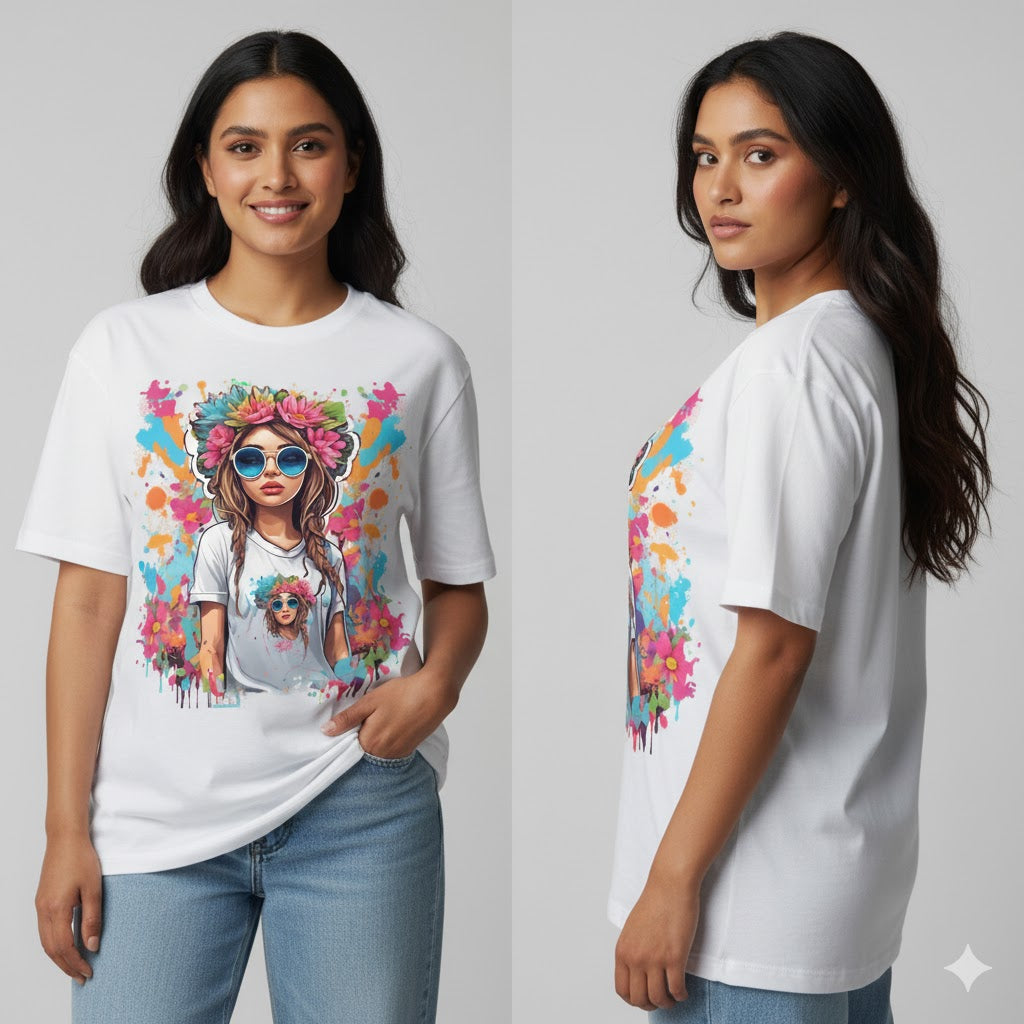 Unisex Oversized Fit Printed Drop-Shoulder Sleeves Pure Cotton T-shirt