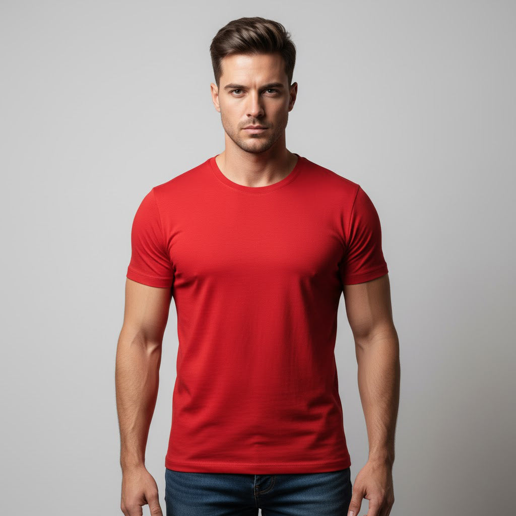 Unisex Soft Pure Cotton Red color Round Neck Half Sleeve T-shirt